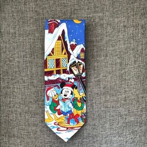 Disney Holiday Tie with Mickey, Donald, and Goofy - Blue and Yellow